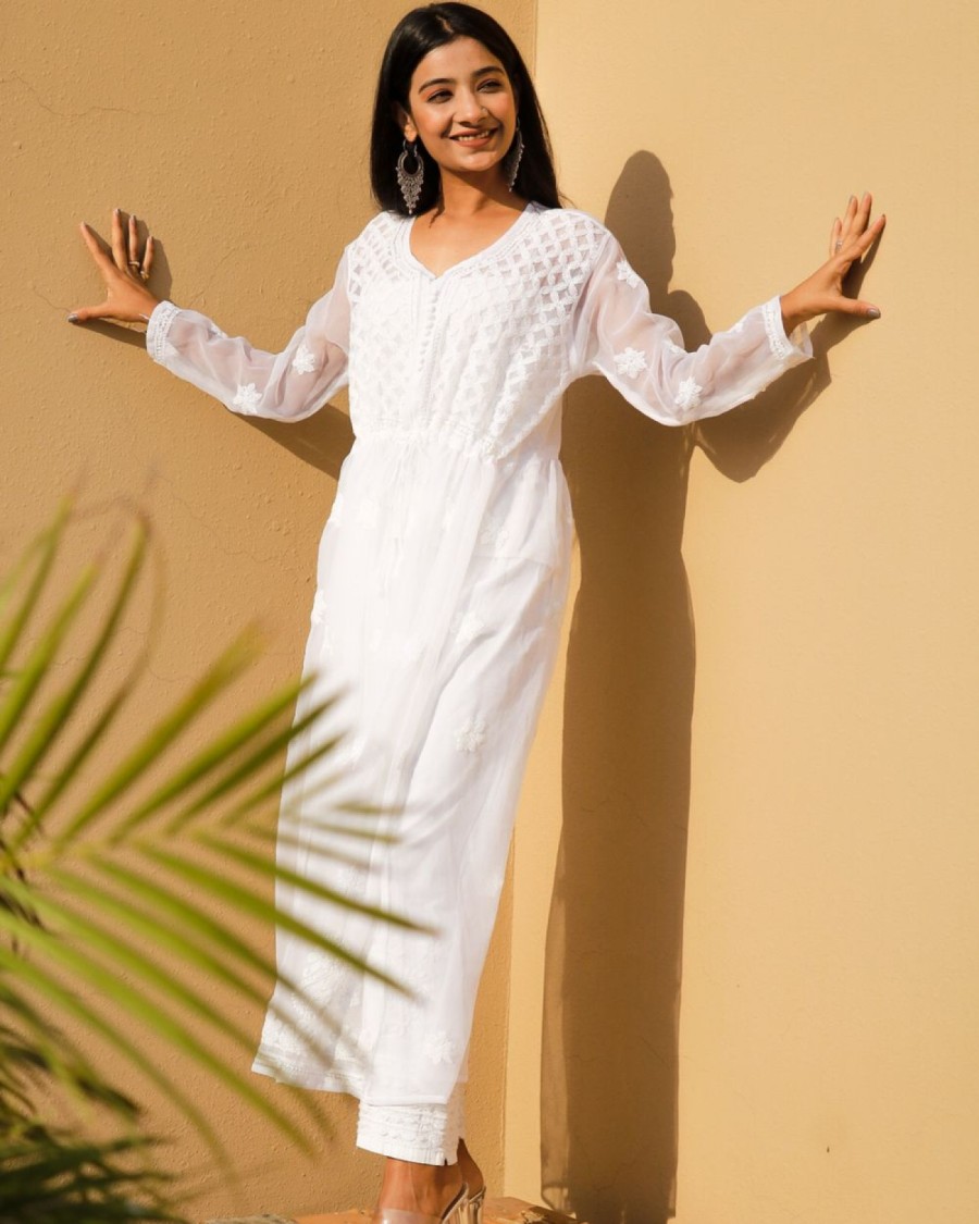 Chikankari Embroidered Kurti - White